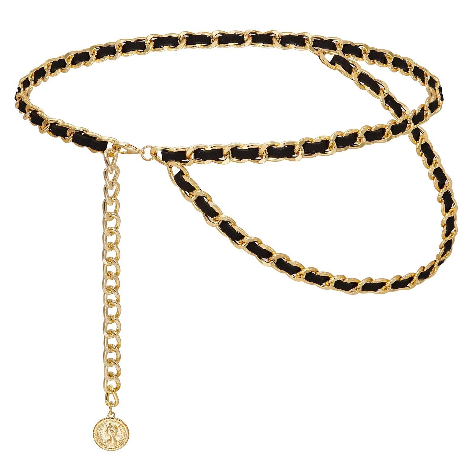 1447 Women's Chain Belts Fashion Layered Flocking Cloth Metal Waist